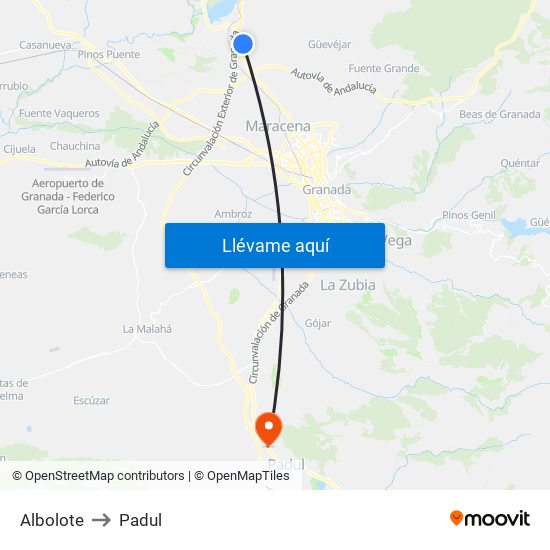 Albolote to Padul map