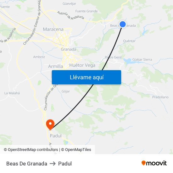 Beas De Granada to Padul map