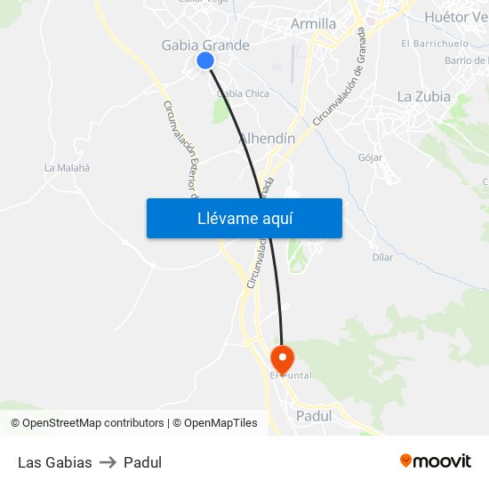 Las Gabias to Padul map