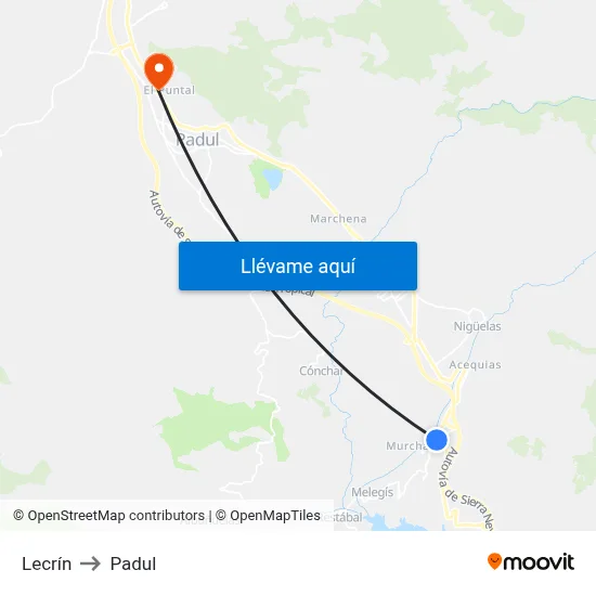 Lecrín to Padul map
