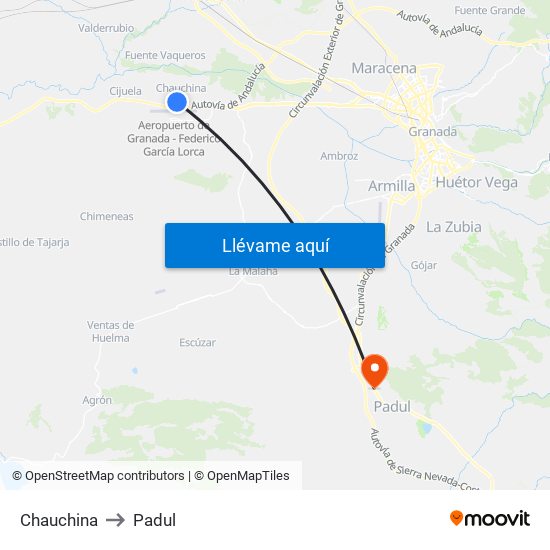 Chauchina to Padul map