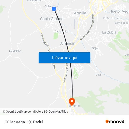 Cúllar Vega to Padul map