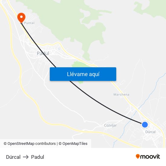 Dúrcal to Padul map