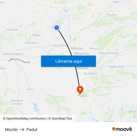 Moclín to Padul map