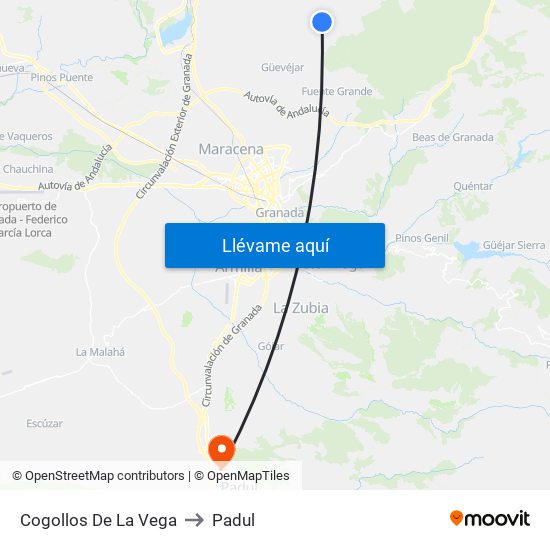 Cogollos De La Vega to Padul map