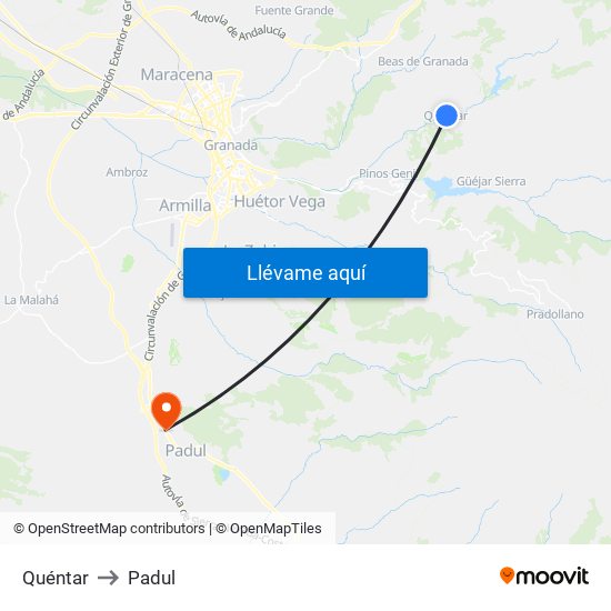 Quéntar to Padul map