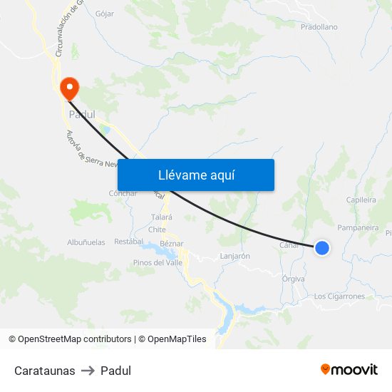 Carataunas to Padul map