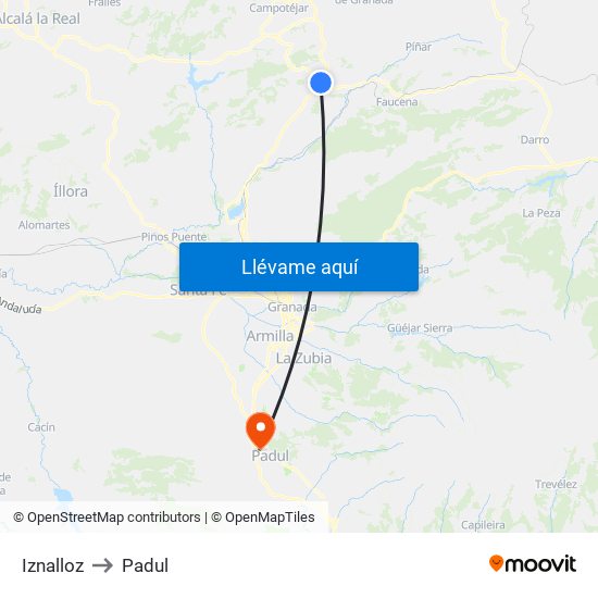 Iznalloz to Padul map