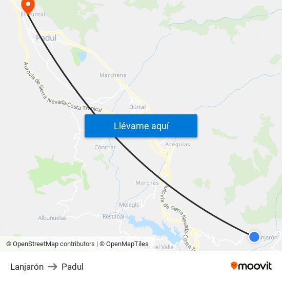 Lanjarón to Padul map