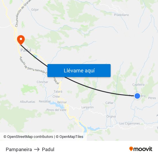 Pampaneira to Padul map