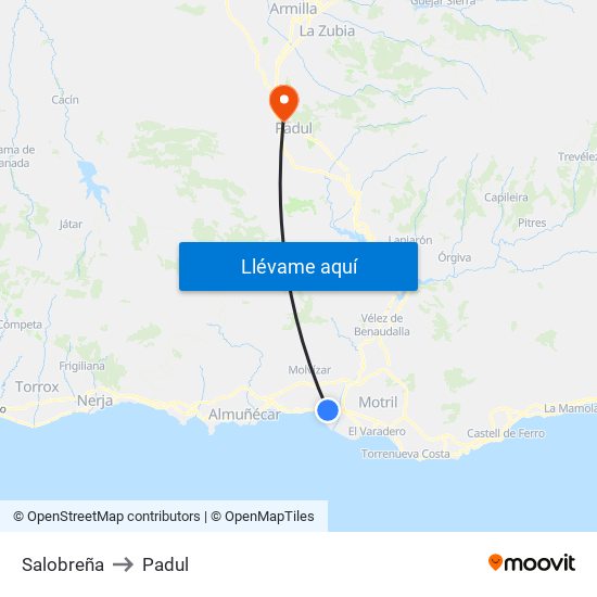 Salobreña to Padul map