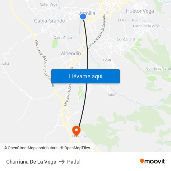 Churriana De La Vega to Padul map
