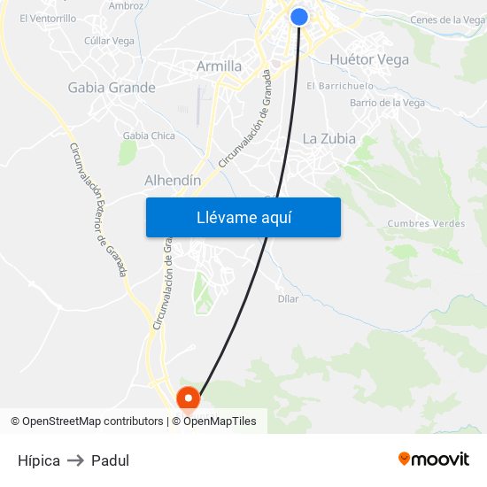 Hípica to Padul map