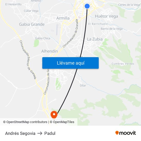 Andrés Segovia to Padul map