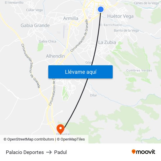 Palacio Deportes to Padul map