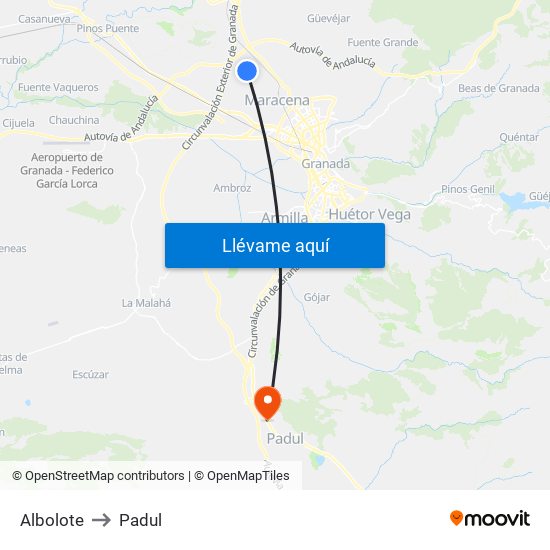 Albolote to Padul map