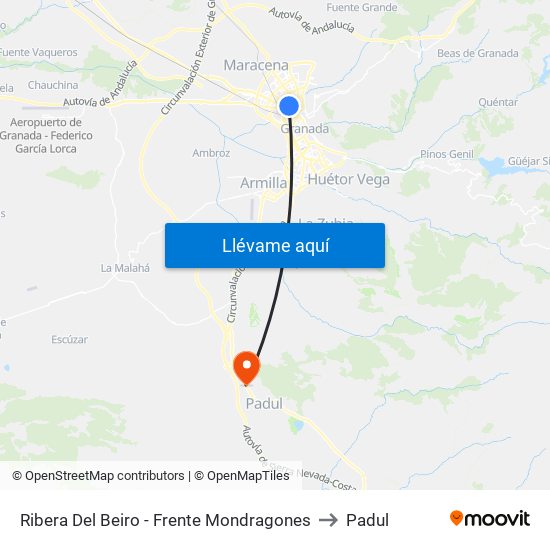Ribera Del Beiro - Frente Mondragones to Padul map