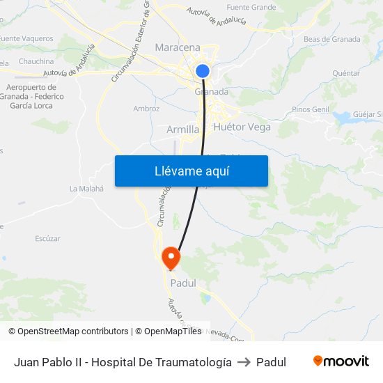 Juan Pablo II - Hospital De Traumatología to Padul map