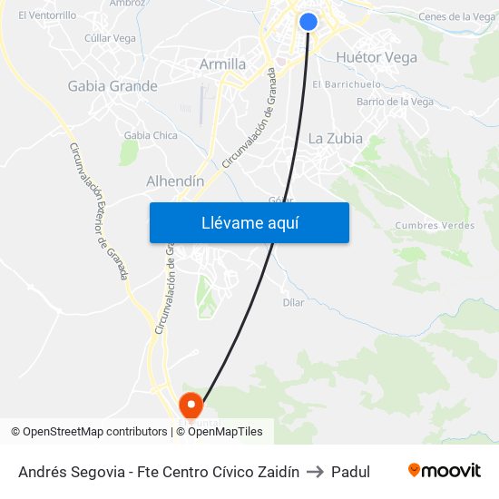 Andrés Segovia - Fte Centro Cívico Zaidín to Padul map
