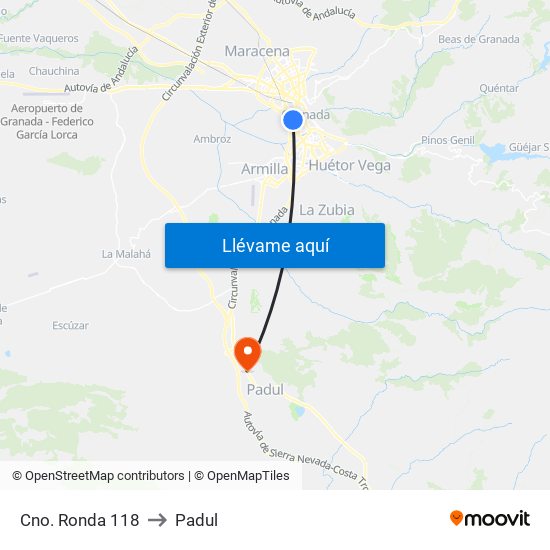 Cno. Ronda 118 to Padul map