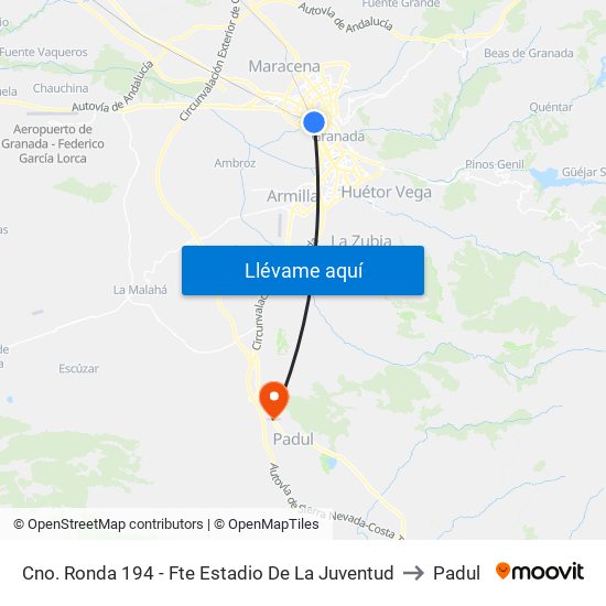 Cno. Ronda 194 - Fte Estadio De La Juventud to Padul map