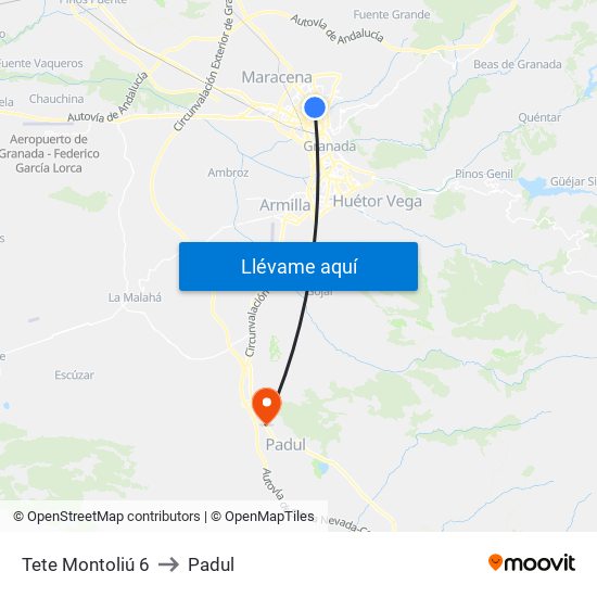 Tete Montoliú 6 to Padul map