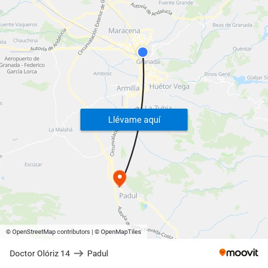 Doctor Olóriz 14 to Padul map
