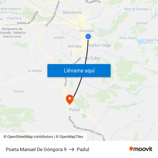 Poeta Manuel De Góngora 9 to Padul map