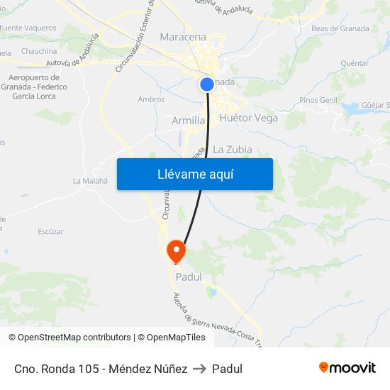 Cno. Ronda 105 - Méndez Núñez to Padul map
