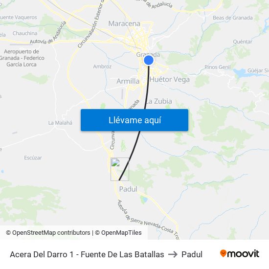 Acera Del Darro 1 - Fuente De Las Batallas to Padul map