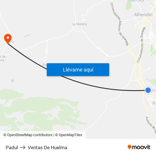 Padul to Ventas De Huelma map
