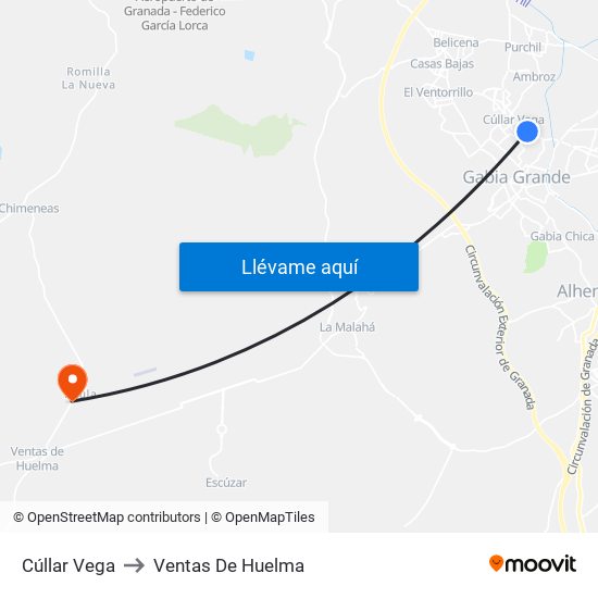 Cúllar Vega to Ventas De Huelma map