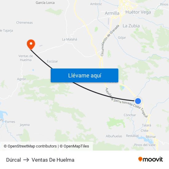 Dúrcal to Ventas De Huelma map