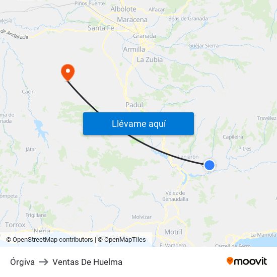 Órgiva to Ventas De Huelma map