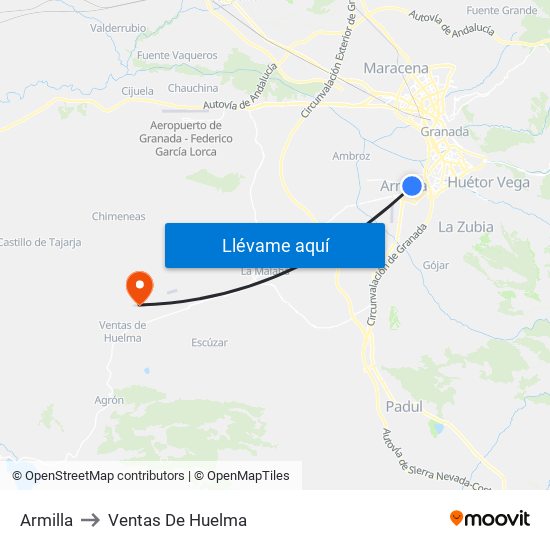 Armilla to Ventas De Huelma map