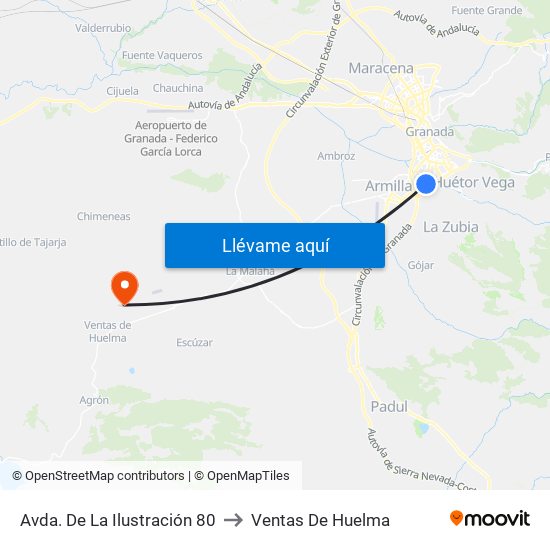 Avda. De La Ilustración 80 to Ventas De Huelma map