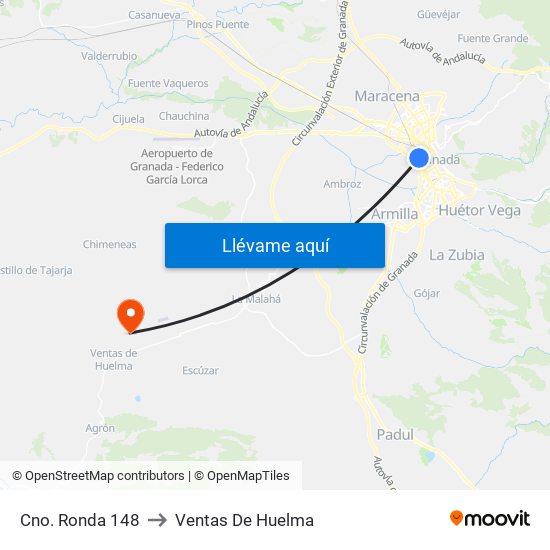 Cno. Ronda 148 to Ventas De Huelma map