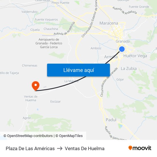 Plaza De Las Américas to Ventas De Huelma map