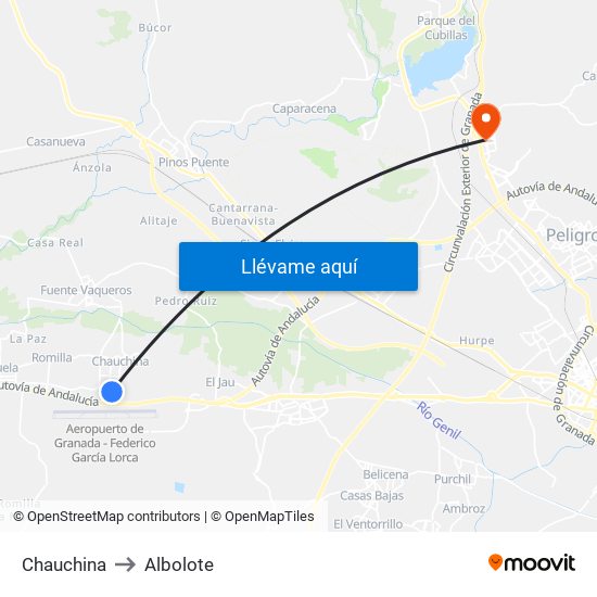 Chauchina to Albolote map