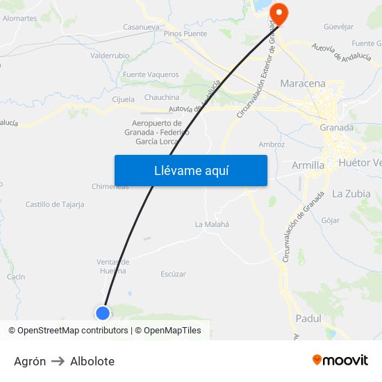 Agrón to Albolote map