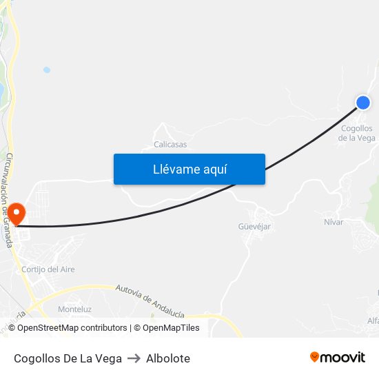 Cogollos De La Vega to Albolote map