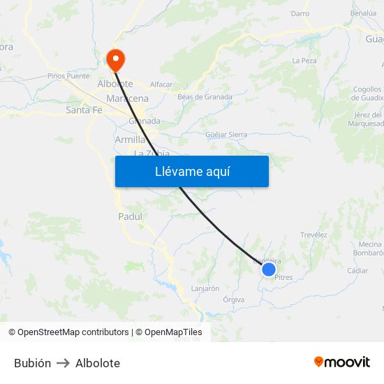 Bubión to Albolote map