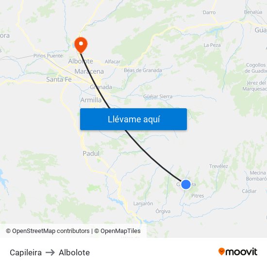 Capileira to Albolote map