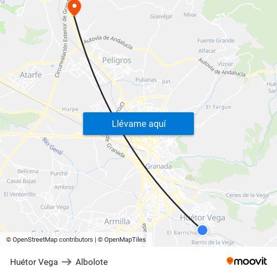 Huétor Vega to Albolote map