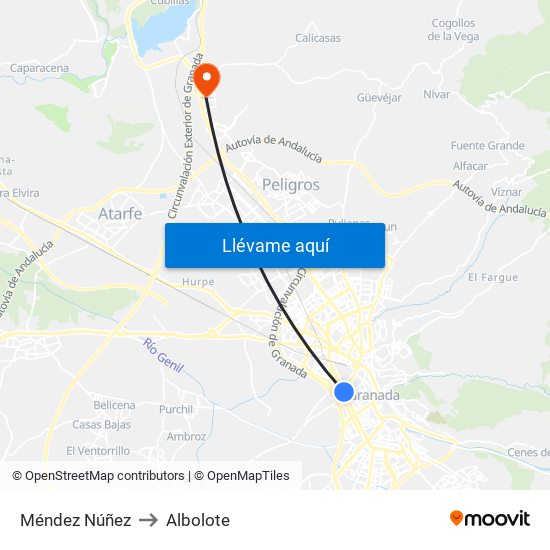 Méndez Núñez to Albolote map