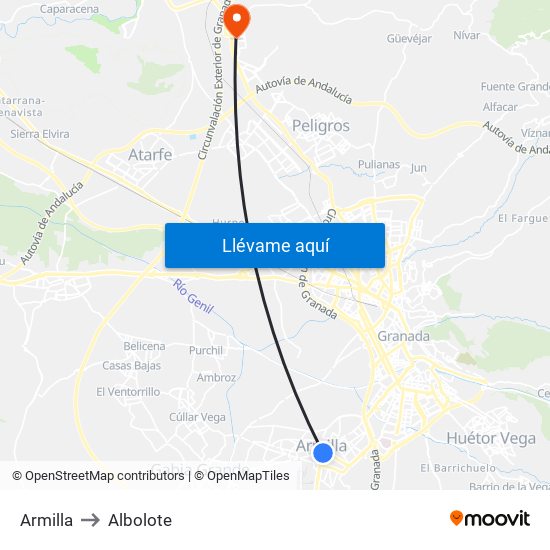 Armilla to Albolote map