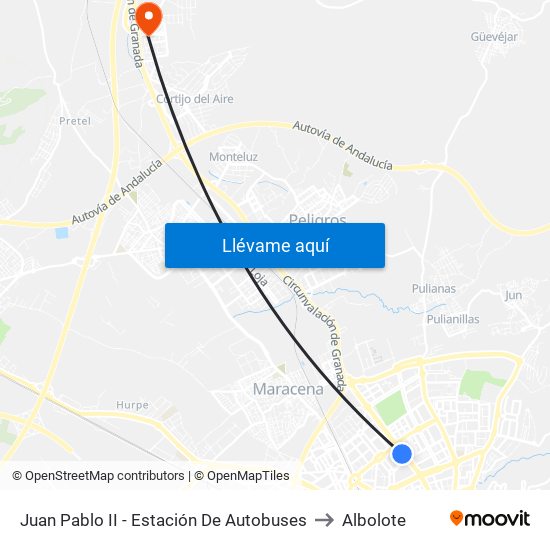 Juan Pablo II - Estación De Autobuses to Albolote map