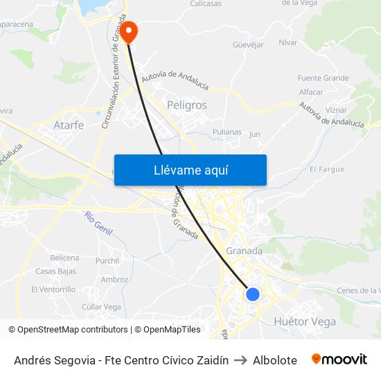 Andrés Segovia - Fte Centro Cívico Zaidín to Albolote map
