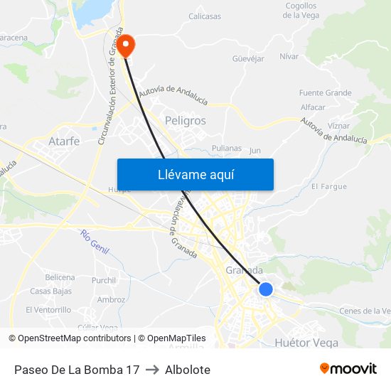 Paseo De La Bomba 17 to Albolote map