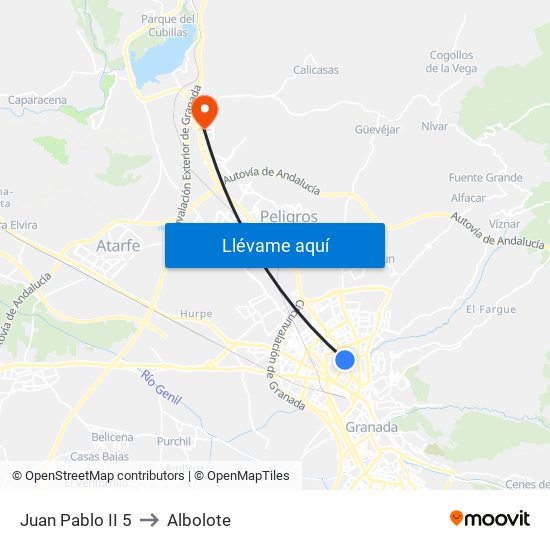 Juan Pablo II 5 to Albolote map